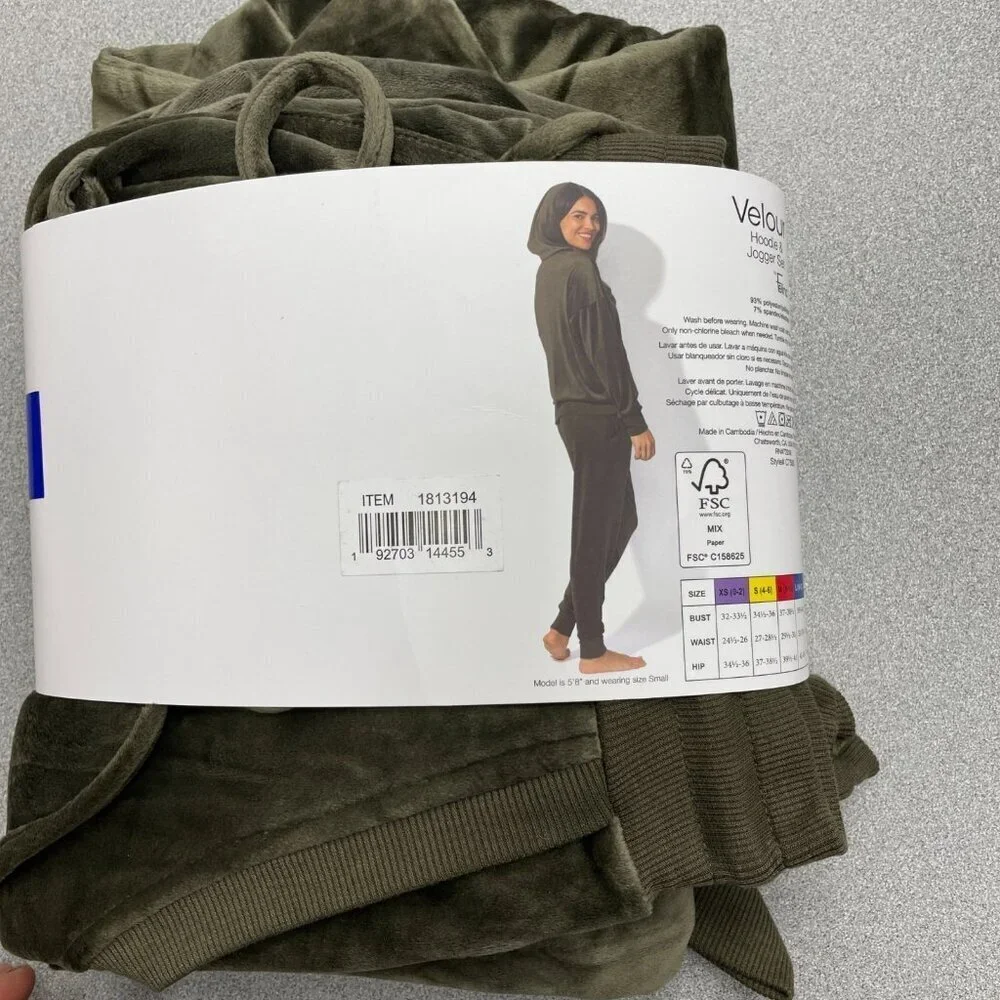 NEW Velour Women's L Hoodie & Jogger Set By Felina Olive Green Soft M0023